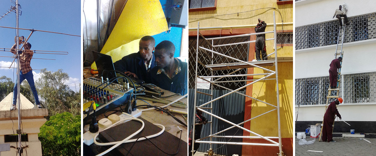 Cables and wiring installation on building at construction